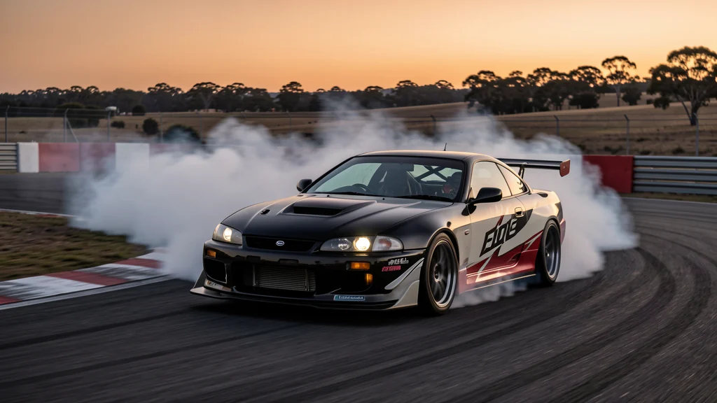 S15 drift car generating tyre smoke